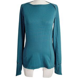 Lululemon Athletica Womens‎ 6 Kanto Catch Me Long Sleeve Striped Green Knit Top
